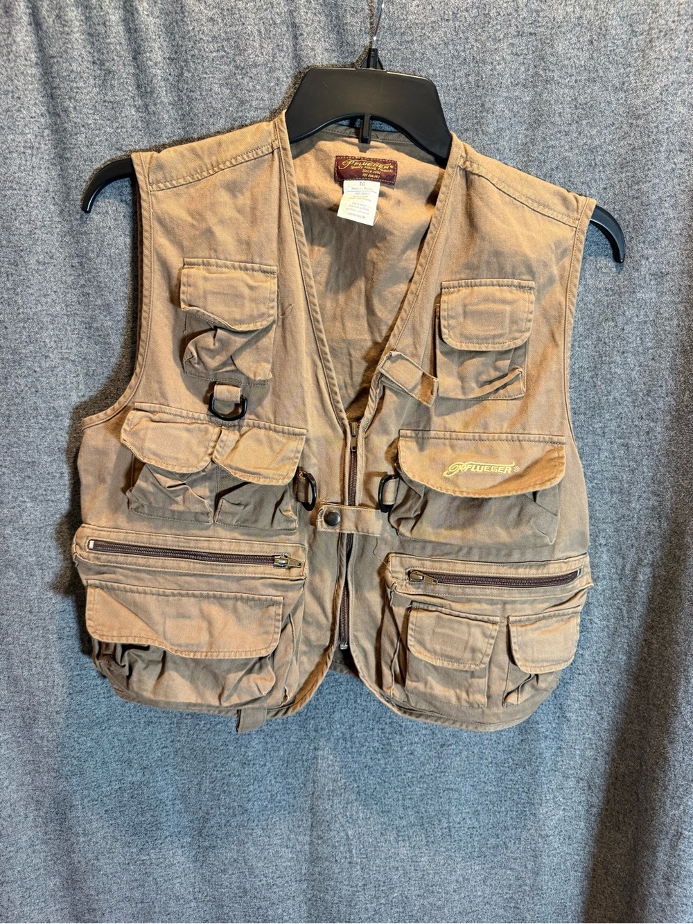 Vintage Pflueger Fly Fishing Vest Men’s M Brown Khaki Utility Multi-Pocket